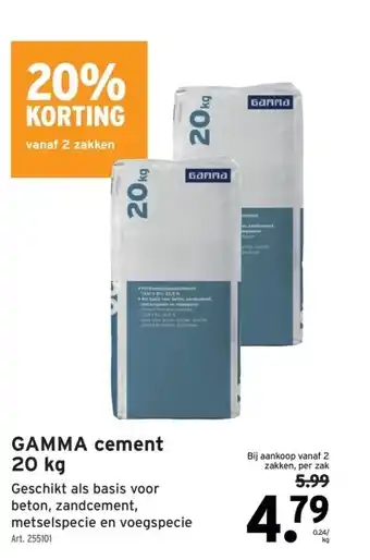 GAMMA GAMMA cement 20 kg aanbieding
