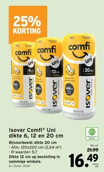GAMMA Isover ComfiⓇ Uni dikte 6, 12 en 20 cm Bijvoorbeeld: dikte 20 cm aanbieding