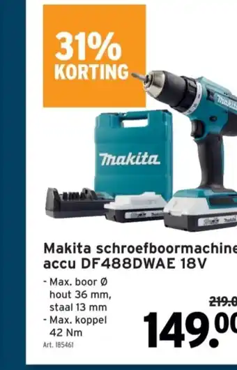 GAMMA Makita schroefboormachine accu DF488DWAE 18V aanbieding