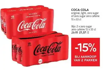 Alvo COCA-COLA original, light, zero sugar of zero sugar zero cafeine 15 x 33 cl aanbieding