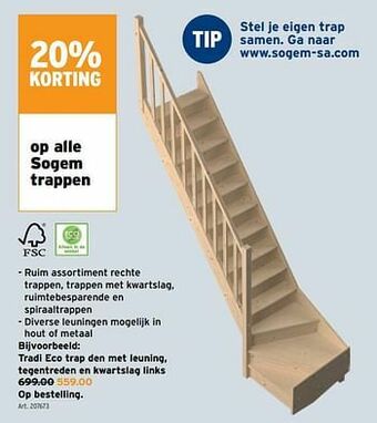 GAMMA Tradi eco trap den met leuning tegentreden en kwartslag links aanbieding