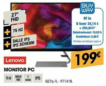 Electro Depot Lenovo monitor pc q27q-1l aanbieding