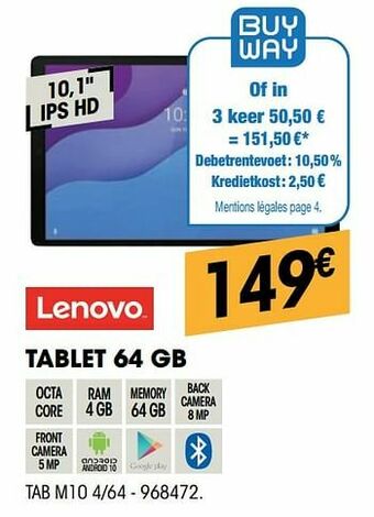 Electro Depot Lenovo tablet 64 gb tab m10 4-64 aanbieding