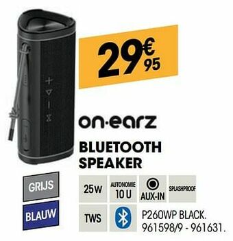 On-earz bluetooth speaker p260wp black