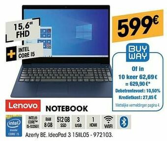Electro Depot Lenovo notebook azerty be. ideapad 3 15iil05 aanbieding