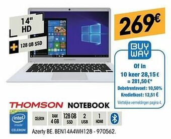 Electro Depot Thomson notebook azerty be. ben14a4wh128 aanbieding