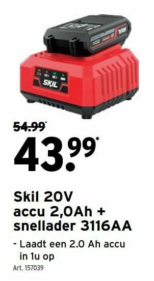 GAMMA Skil 20v accu 2,0ah + snellader 3116aa aanbieding