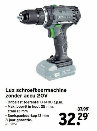 GAMMA Lux schroefboormachine zonder accu 20v aanbieding