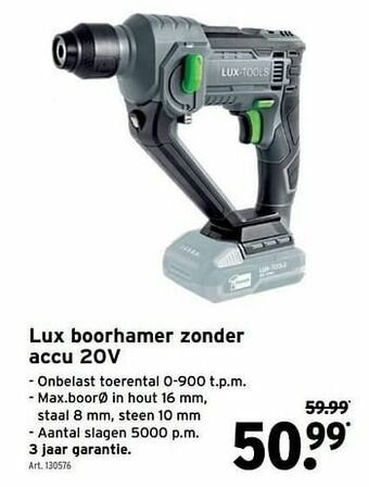 GAMMA Lux boorhamer zonder accu 20v aanbieding
