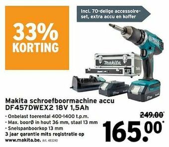 GAMMA Makita schroefboormachine accu df457dwex2 18v 1,5ah aanbieding