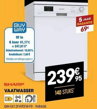 Electro Depot Sharp vaatwasser qw-gx12f49eew-fr aanbieding