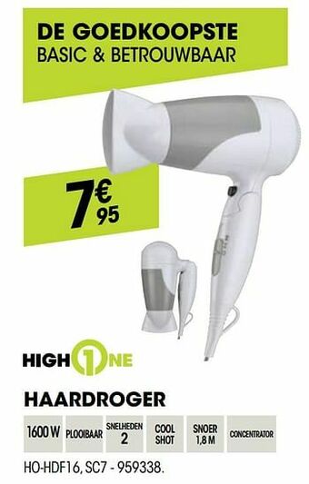 Electro Depot Highone haardroger ho-hdf16 sc7 aanbieding