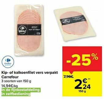 Carrefour Market Kip- of kalkoenfilet vers verpakt carrefour aanbieding
