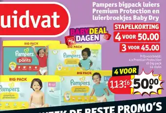 Kruidvat Pampers bigpack luiers Premium Protection en luierbroekjes Baby Dry aanbieding