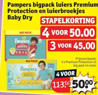 Kruidvat Pampers bigpack luiers Premium Protection en luierbroekjes Baby Dry aanbieding