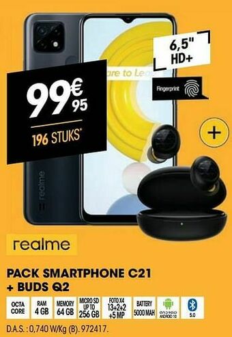 Electro Depot Realme pack smartphone c21 + buds q2 aanbieding