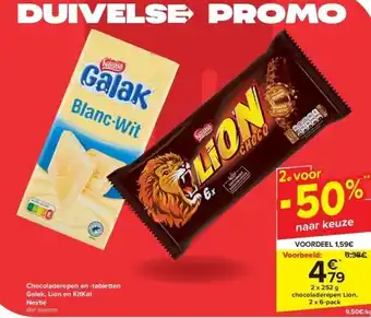Carrefour Chocoladerepen en -tabletten Galak, Lion en KitKat Nestlé aanbieding