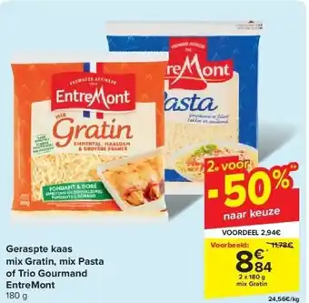 Carrefour Geraspte kaas mix Gratin, mix Pasta of Trio Gourmand EntreMont aanbieding