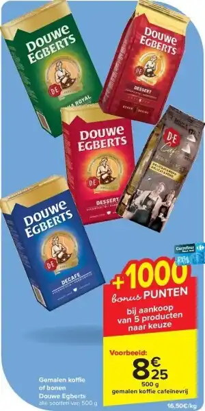 Carrefour Gemalen ko e of bonen Douwe Egberts aanbieding