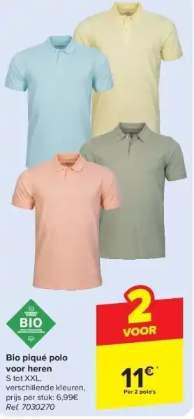 Carrefour Bio piqué polo voor heren aanbieding