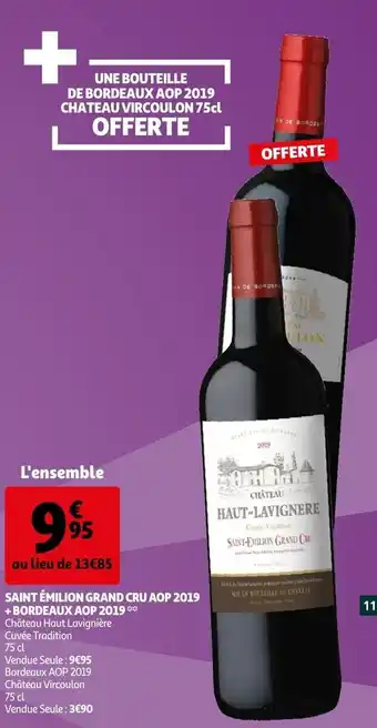 Auchan Saint Emilion Grand Cru AOP 2019 + Bordeaux AOP 2019 aanbieding