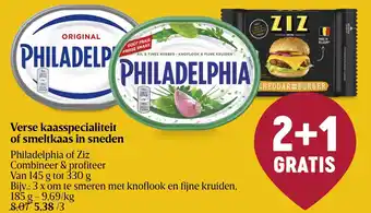 Verse kaasspecialiteit of smeltkaas in sneden Philadelphia of Ziz