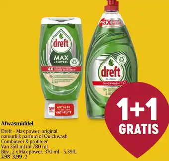 Delhaize Dreft - Max power, original, natuurlijk parfum of Quickwash Afwasmiddel aanbieding