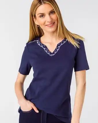 Damart T-shirt maille jersey pur coton biologique brodé aanbieding