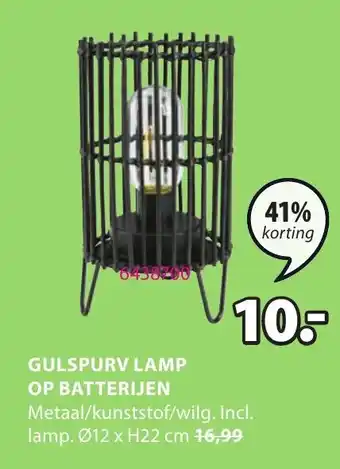 Jysk GULSPURV LAMP OP BATTERIJEN aanbieding