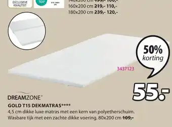 Jysk DREAMZONE GOLD T15 DEKMATRAS aanbieding