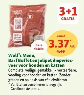 Wolf's Menu, Barf Buffet en Jolipet diepvriesvoer voor honden en katten