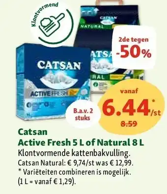Maxi Zoo Catsan Active Fresh 5 L of Natural 8 L aanbieding