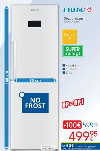 Eldi FRIAC Diepvriezer VDV5804 WHNF aanbieding