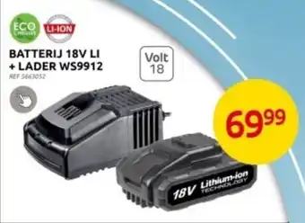 Brico BATTERIJ 18V LI + LADER WS9912 aanbieding