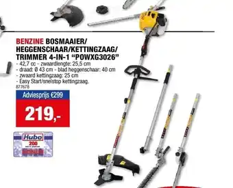 Hubo BENZINE BOSMAAIER/ HEGGENSCHAAR/KETTINGZAAG/ TRIMMER 4-IN-1 “POWXG3026” aanbieding