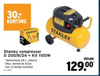 GAMMA Stanley compressor D 200/8/24 + Kit 1100W aanbieding