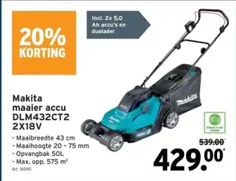 GAMMA Makita maaier accu DLM432CT2 2X18V aanbieding