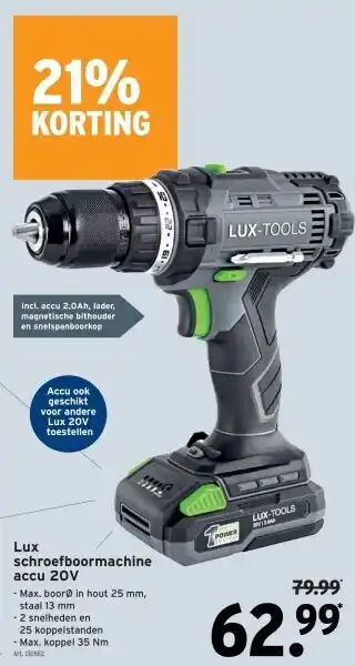 GAMMA Lux schroefboormachine accu 20V aanbieding