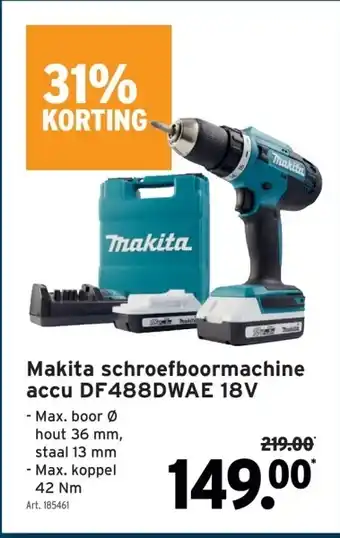 GAMMA Makita schroefboormachine accu DF488DWAE 18V aanbieding