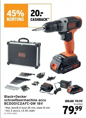 GAMMA Black+Decker schroefboormachine accu BCD001C2AFC-QW 18V aanbieding