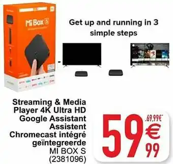 Cora Xiaomi streaming + media player 4k ultra hd google assistant assistent chromecast intégré geïntegreerde mi box s aanbieding