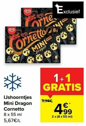 Carrefour Ijshoorntjes mini dragon cornetto aanbieding