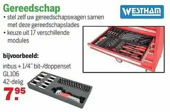 Gereedschap inbus + 1-4`` bit--doppenset gl106 42-delig