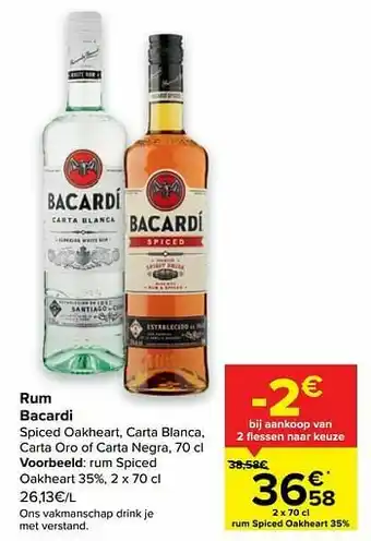 Carrefour Rum bacardi spiced oakheart aanbieding