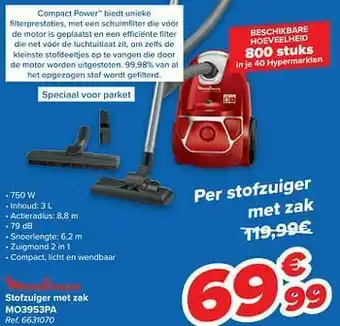 Carrefour Moulinex stofzuiger met zak mo3953pa aanbieding