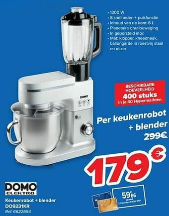 Carrefour Domo elektro keukenrobot + blender do9231kr aanbieding