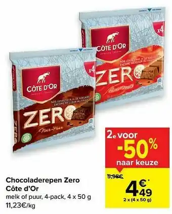 Carrefour Chocoladerepen zero côte d’or aanbieding
