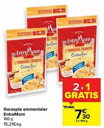Carrefour Geraspte emmentaler entremont aanbieding