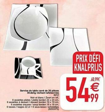 Cora Service de table carré de 30 pièces 30-delig vierkant tafelservies ritz aanbieding