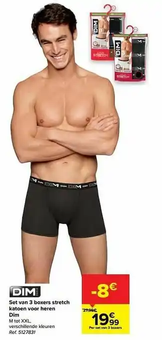 Carrefour Set van 3 boxers stretch katoen voor heren dim aanbieding